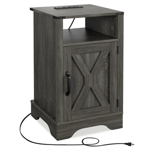 Farmhouse Nightstand Side <b>Table</b> Wooden Rustic <b>Tall</b> Bedside With Electrical Outlets Charging Station Dark - Product Image 2