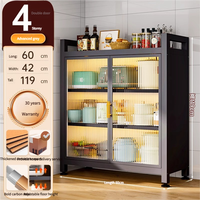 Étagère de rangement de cuisine en métal moderne et luxueuse, avec porte en verre, grande capacité pour appareils de cuisine et vaisselle