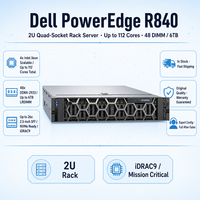 Serveur Dell R840 2U en rack, quad socket, 48 DIMM DDR4, PCIe 3.0 NVMe, GPU pour l'analyse des données, les applications critiques d'entreprise, le stockage HPC