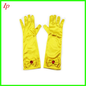 Belle Princess Costume Gloves Yellow Long Satin Bow <b>Red</b> <b>Bead</b> Child Party Accessory LPP4293 - Product Image 2