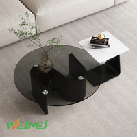 Table basse rectangulaire moderne de style nordique avec plateau en pierre frittée, hauteur réglable, plateau en verre trempé + base en métal, pieds personnalisables