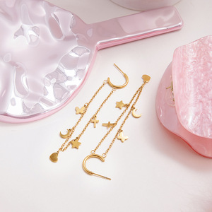 Butterfly Tassel Pendant Earrings With Star Moon Charms Stainless Steel Gift Jewelry - Product Image 4