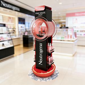 Stands d'exposition originaux et accrocheurs avec étagères latérales, présentoirs métalliques sur pied pour kiosque de vente au détail de produits de luxe pour la peau et les cosmétiques - Product Image 1