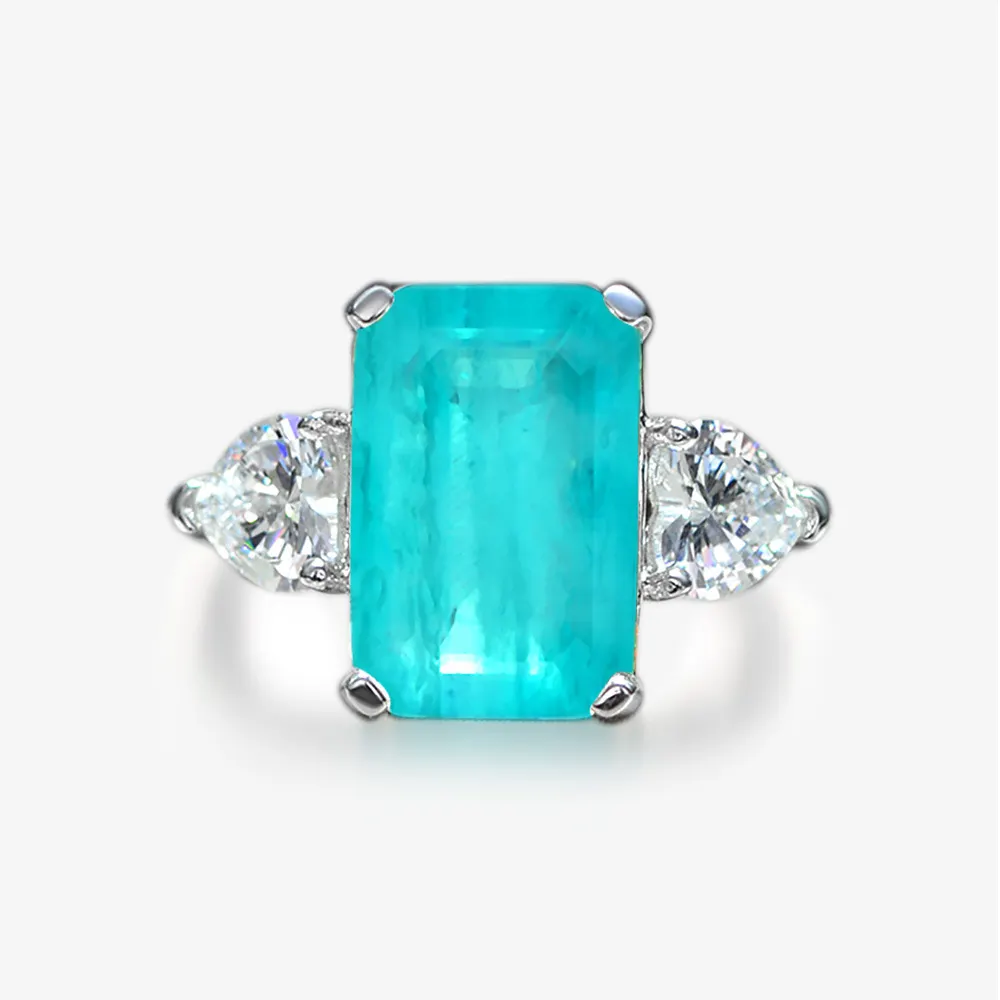 synthetic paraiba tourmaline 925 sterling silver emerald cut engagement ring