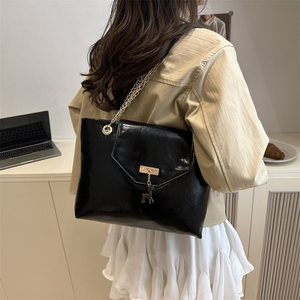 Tas bahu PU lembut kapasitas besar, tas bahu PU warna polos sederhana, tas kasual serbaguna, tas Tote wajah lembut, kapasitas besar - Product Image 6