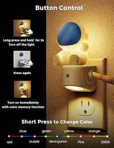 Veilleuse 3D mignonne à changement de couleur RVB avec capteur crépusculaire, lampe de chevet pour chambre d'enfant, veilleuse astronaute à brancher sur prise murale pour enfants - Product Image 5