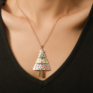 Christmas <b>Tree</b> Pendant <b>Necklace</b> Zinc Alloy Women's Jewelry Fashion Geometric Design Colorful Holiday Style - Product Image 1