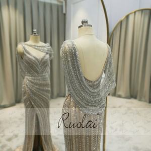 Ruolai LWC8037 abito da sera lungo da sera <span class=keywords><strong>con</strong></span> scollo a V e scollo a V <span class=keywords><strong>con</strong></span> scollo a sirena senza schienale <span class=keywords><strong>con</strong></span> scialle di cristallo - Product Image 5