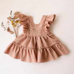 Vestiti per Bambina Ispirati al Retrò, Abito Principessa Ricamato con Gilet, Cotone e Lino, Maniche a Sbuffo, Gonna Plissettata - Product Image 2