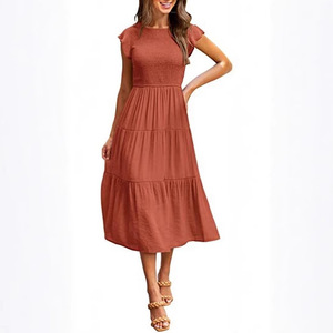 Vestido Boho <span class=keywords><strong>de</strong></span> Cintura Alta con Volantes <span class=keywords><strong>para</strong></span> Mujer, Vestido Midi Fluido con Cuello Redondo <span class=keywords><strong>para</strong></span> Verano, Vestido <span class=keywords><strong>de</strong></span> Playa <span class=keywords><strong>para</strong></span> Vacaciones, Vestido <span class=keywords><strong>de</strong></span> Verano con Mangas con Volantes, Elegante, Blanco - Product Image 4