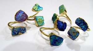 Piedras preciosas naturales de alta calidad Boda clásica Colorido Druzy Anillo de piedra doble Oro Galvanizado Drusy Piedra preciosa Forma libre - Product Image 6