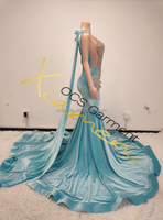 Robes de bal élégantes bleues de luxe Ocstrade Sparkly Crystal pour femmes, robe de soirée avec long manteau