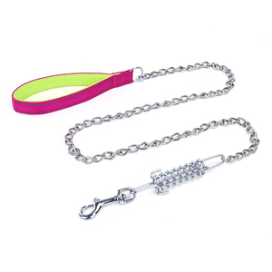 強力なチュープルーフクロームステンレス鋼犬チェーンリード金属スプリング犬のリーシュ快適なナイロンハンドル付き - Product Image 3