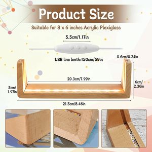 Support de base de lumière LED en bois USB pour plaque acrylique cadre photo lampe de nuit personnalisée en forme de U pour cadeaux d'anniversaire d'anniversaire - Product Image 2