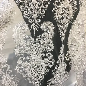 Luxury High Quality African Groom Lace Fabric Beads Nigerian Embroidery Mesh Lace Fabric For Wedding Party Dresses