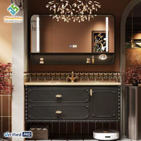 Ensemble de meubles de salle de bain modernes en bois massif OEM, lavabo mural en céramique, robinet, égouttoir en cuivre, garantie 5 ans et plus, salle à manger