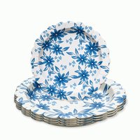 Assiettes en papier bleues et blanches à motifs floraux, jetables, festonnées, style vintage, pour dîner, 7, 8, 9 pouces, pour décoration de baby shower et de fête du thé