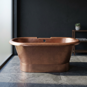 Baignoire ovale autoportante en cuivre, baril de bain métallique durable sans couvercle, baignoire de luxe pour adultes, artisanat indien marron - Product Image 3