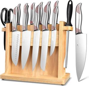 Bloc à couteaux en acier doré, bloc à couteaux de boucher auto-affûtant, ensemble de couteaux - Product Image 1