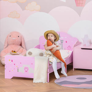 HOMCOM Lit enfant avec bords surélevés en bois pour chambre d'enfant, lit pour enfants de 3 à 6 ans, 143x73x60cm, rose - Product Image 2