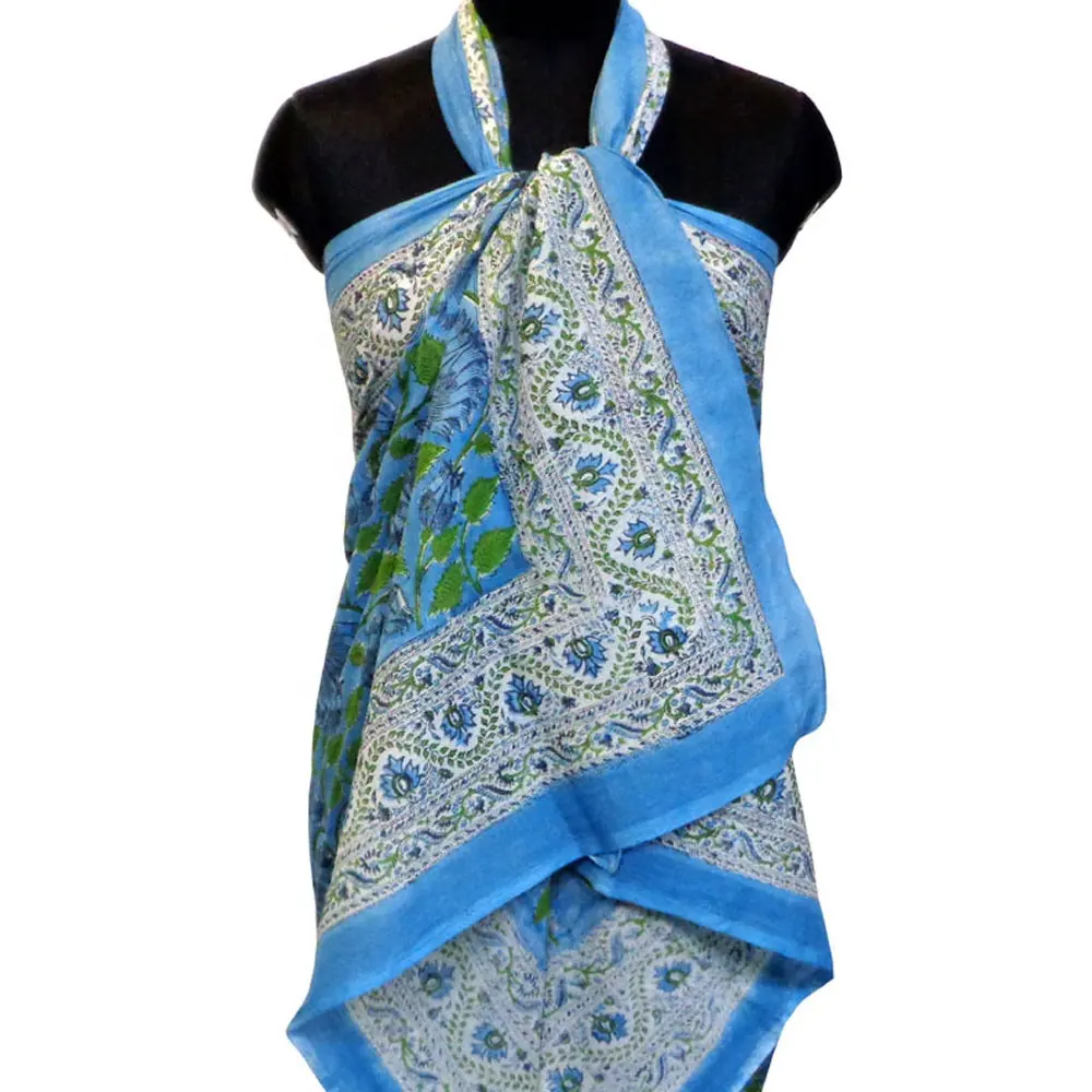 Desain terbaru India Kamal Aqua Gud wanita pakaian pantai bungkus tangan blok dicetak sarung katun untuk dijual