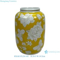 Vase de table en porcelaine de style antique traditionnel, série RXAE-FL24, motif floral sur fond jaune, décoration d'intérieur