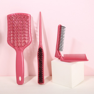 Hair Styling Comb Set Plastic Pink Massage Folding Brush Three Piece Hair <b>Smoothing</b> <b>Tools</b> - Product Image 1