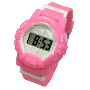 Talking Wrist Watch Electronic Sports Watches with Alarm, with Pink Ruber Strap