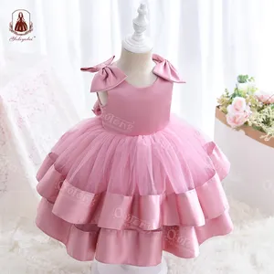 2020 sommer Neueste Strumpf Ballkleid Applique Boutique Baby Mädchen Party Tragen Kleid Designs Mit Schulter Bogen