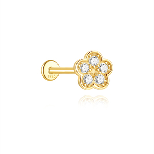 Piercing de Cartílago con Forma de Mariposa y Flor, Chapado en Oro de 18K, Plata 925, Zirconia 5A, 1.2*8mm - Product Image 1
