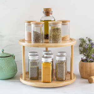Bamboo Double Layer Round Spice <b>Rack</b> <b>Kitchen</b> Countertop Organizer Minimalist Design Multi Function Storage - Product Image 1