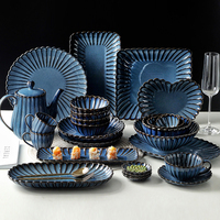 Céramique créative Plats de chrysanthème rétro japonais Assiette à steak domestique Bol Tasse Ensembles de vaisselle