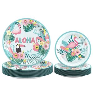 Ensemble de fournitures de fête d'<span class=keywords><strong>anniversaire</strong></span> <span class=keywords><strong>flamant</strong></span> <span class=keywords><strong>rose</strong></span> comprenant des assiettes en papier de 7/9 pouces et des articles décoratifs pour un événement de célébration d'été tropical - Product Image 3