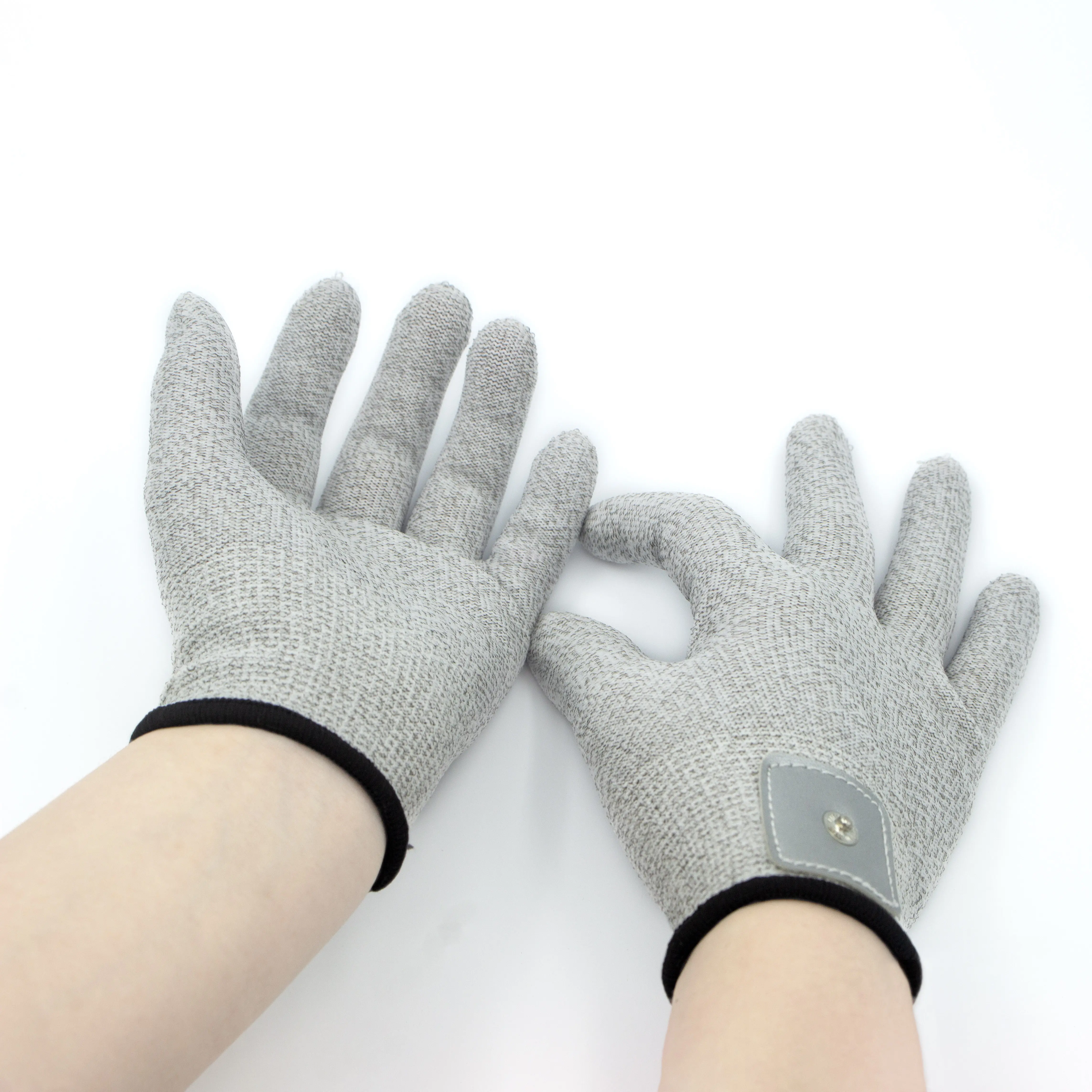 Heißer Verkauf Silber elektrische leitfähige Elektroden massage handschuhe für zehn ems Gerät