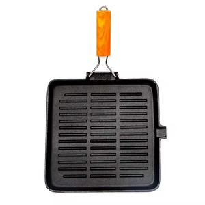 Eco-Friendly Breakfast Skillet Frying Cast Iron <strong>Grill</strong> <strong>Pan</strong> With Folding Wooden Handle - Product Image 4