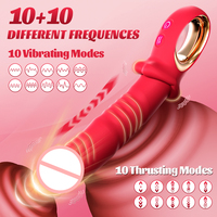 Vibrateur clitoridien et point G à 10 vitesses avec fonctions de poussée et de vibration, baguette vibrante réaliste, godemiché à poussée, jouet sexuel pour femmes
