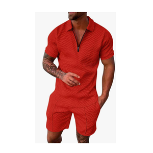 Wholesale Summer <b>Short</b> Sets for Men Plus Size 2-Piece Cotton Casual Streetwear Velour Woven With Embroidered Technics - Product Image 1