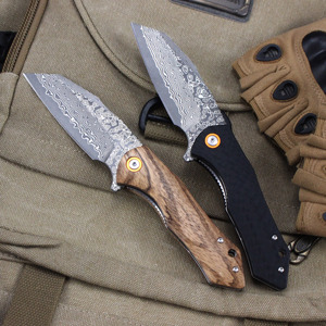 سكين جيب قابل للطي من الفولاذ الدمشقي GT-DM020، قابل للتخصيص بمقبض من الخشب/ألياف الكربون G10 - Product Image 5