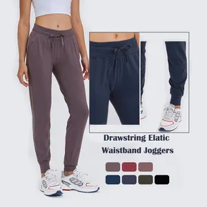 D19069 Lulu hafif Jogger Lace Up Sweatpants nefes gevşek Relax Yoga koşu cepli pantolon