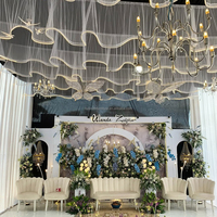 S-shaped White Ceiling Curtain Led Light Ceiling Drapes With Light Strip for Wedding Ceiling Decoration