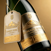 Etiqueta de Vino Metálica de Marca de Lujo Personalizada, Etiqueta de Aluminio Dorado en Relieve para Vino Tinto y Whisky