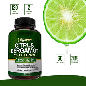 Cápsulas de Cítricos 100% Naturales y Orgánicas, Extracto 25:1, 1400mg, 120 Cápsulas de Bergamota, Suplemento para la Salud del Corazón y el Metabolismo - Product Image 3