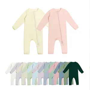 カスタム竹印刷ベビーロンパース折りたたみミトンカフス幼児クリーパージッパージャンプスーツ服