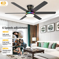 Ventilateur de plafond discret avec anneau LED RGB, lampe à intensité variable, télécommande, 6 pales en contreplaqué pour salle de jeux et intérieur domestique