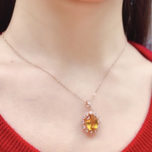 Di alta qualità S925 <span class=keywords><strong>pietra</strong></span> <span class=keywords><strong>preziosa</strong></span> citrina Set di anelli collana e orecchini squisito intarsio donne gioielli decorazione di nozze regalo - Product Image 4