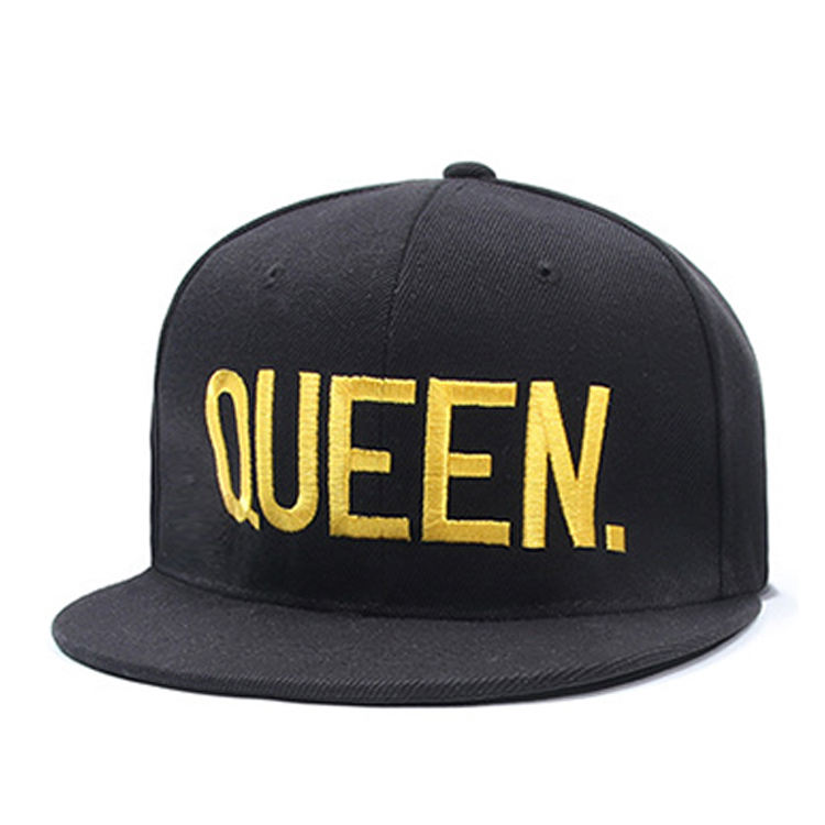 Trendy Letter KING and QUEEN Embroidered Flat Brim High Top Hat Adjustable  Baseball Cap Snapback Hat