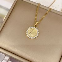 Collier pendentif Vierge Marie en cuivre et zircon, plaqué or, médaille ronde, bijoux religieux pour femme, à porter au quotidien, cadeau