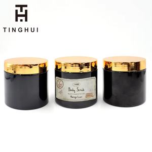Emballage cosmétique de luxe avec couvercle doré personnalisé, contenants en plastique noir de qualité alimentaire de 250 ml (8 oz) avec couvercles - Product Image 1