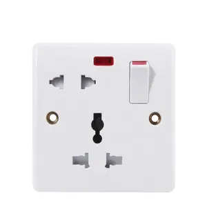 UK Standard B series 6*86 white bakelite 13A 5pin combination wall switch universal switch socket for middle east