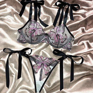 Hot bán sexy bướm thêu STRAPPY BRA chuỗi Set ánh sáng màu REN THÊU rỗng quyến rũ của phụ nữ đồ lót - Product Image 2